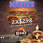 Escoge tus dos hamburguesas favoritas por $298 o 2 Monster Burger por $438. - Beer City Atlixco